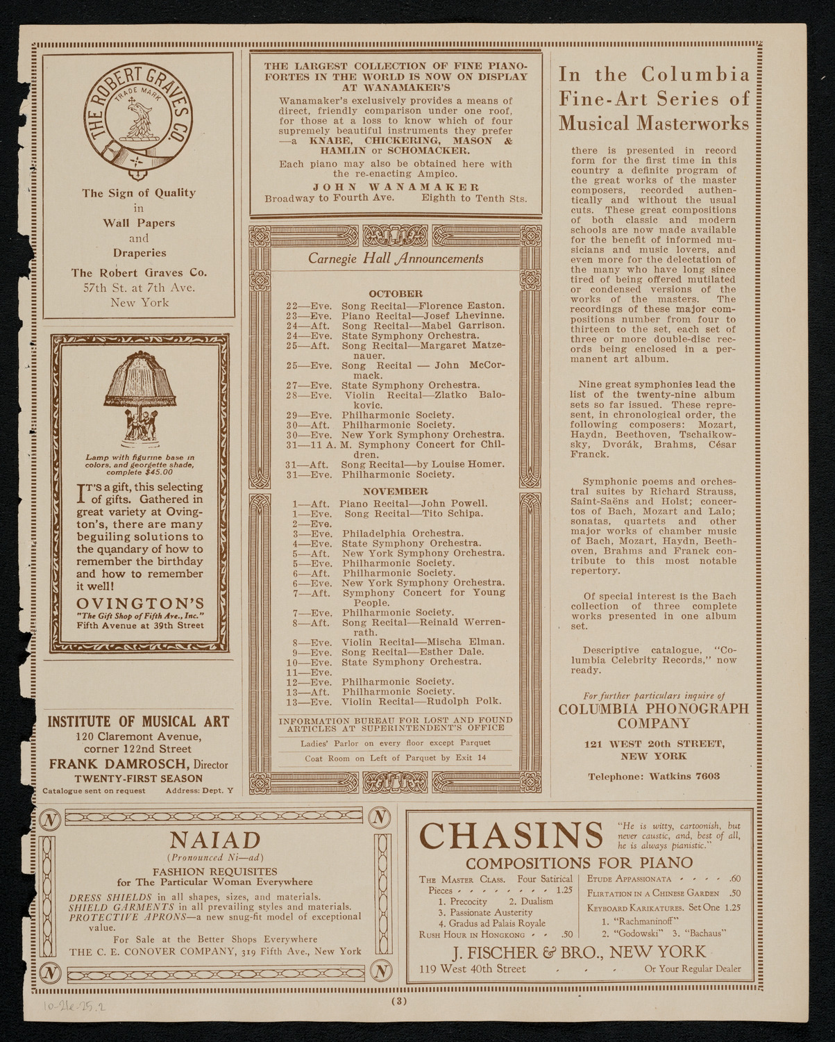 State Symphony Orchestra of New York, October 21, 1925, program page 3