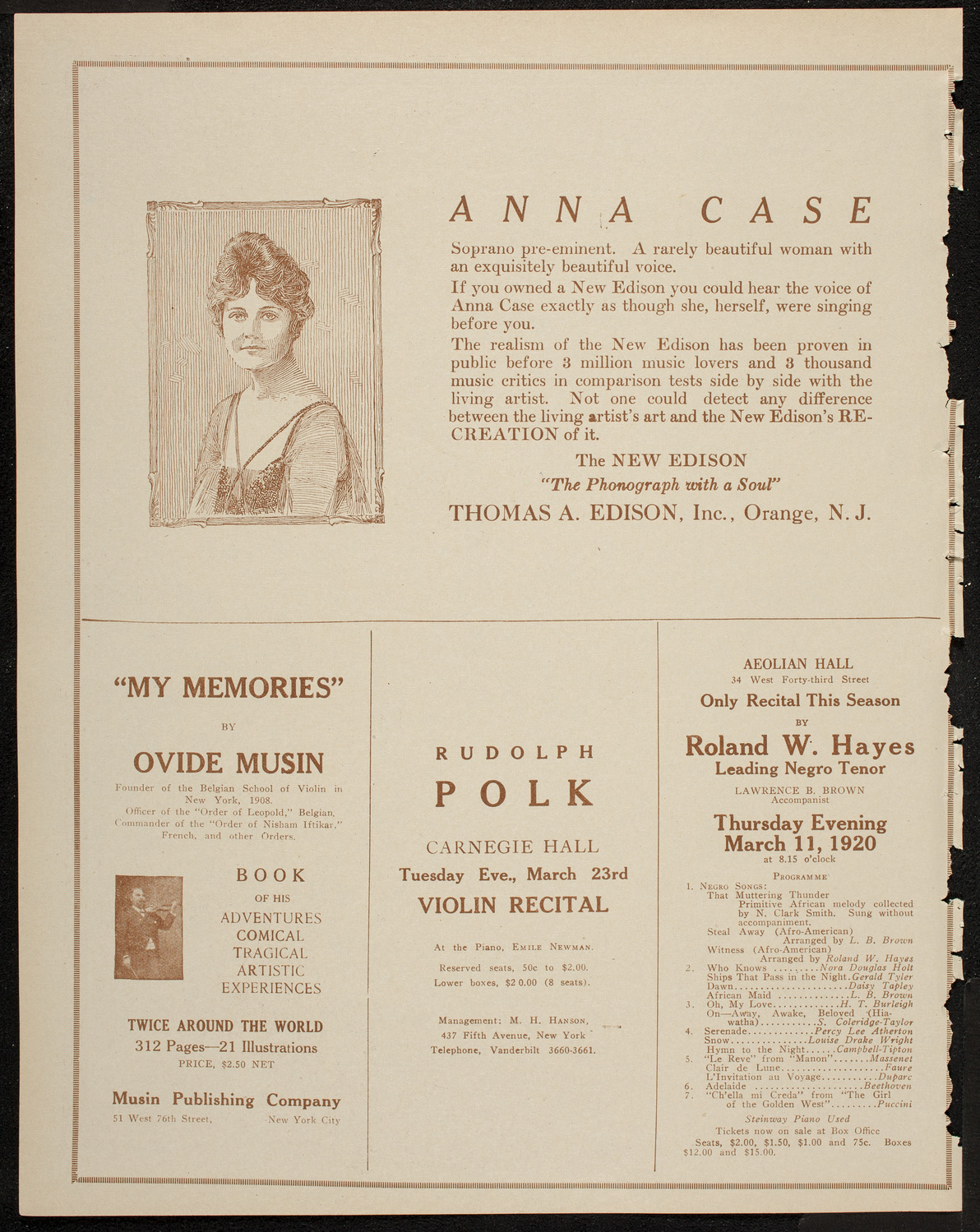 Sascha Culbertson, Violin, March 8, 1920, program page 2