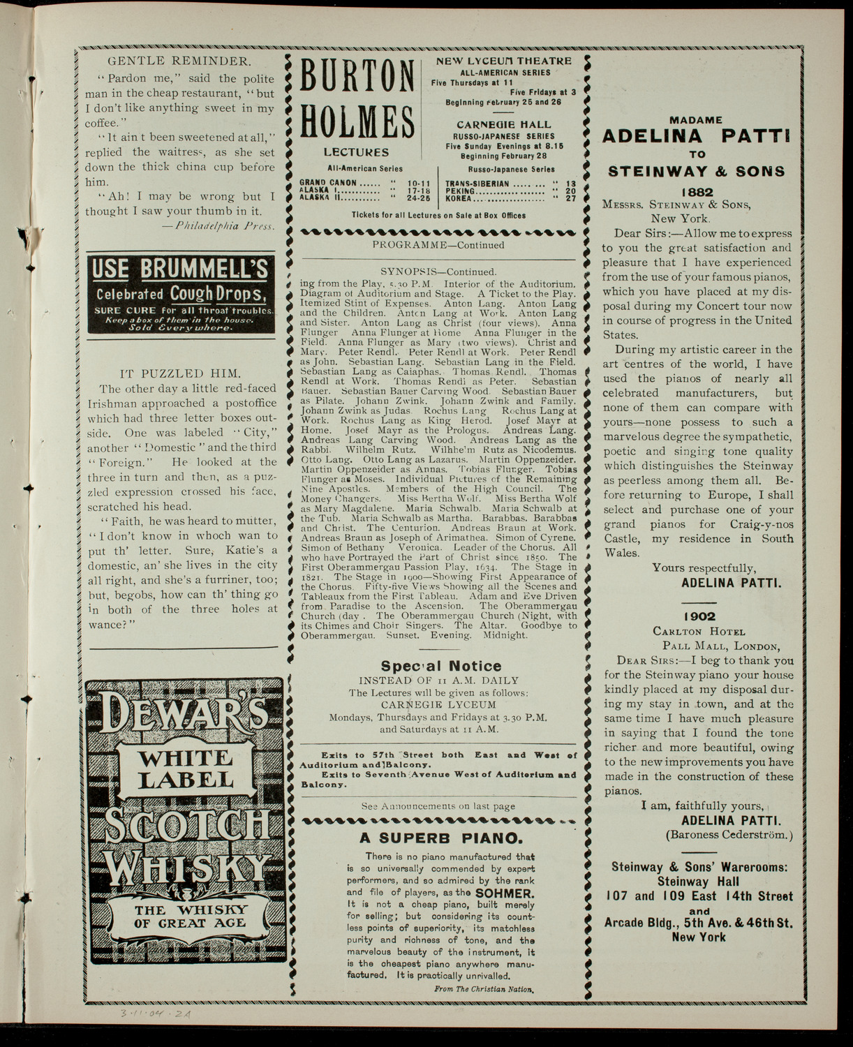 Lecture by Henry Ellsworth, March 11, 1904, program page 3