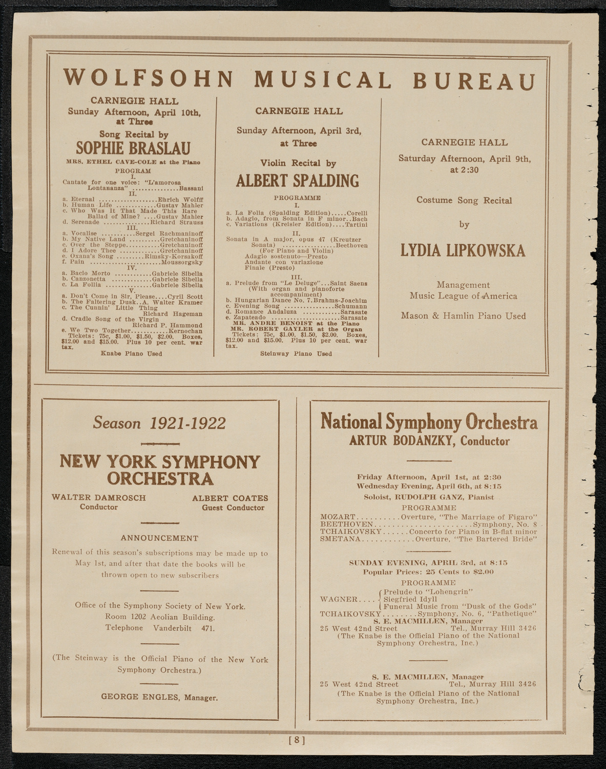 National Association of Harpists, March 29, 1921, program page 8