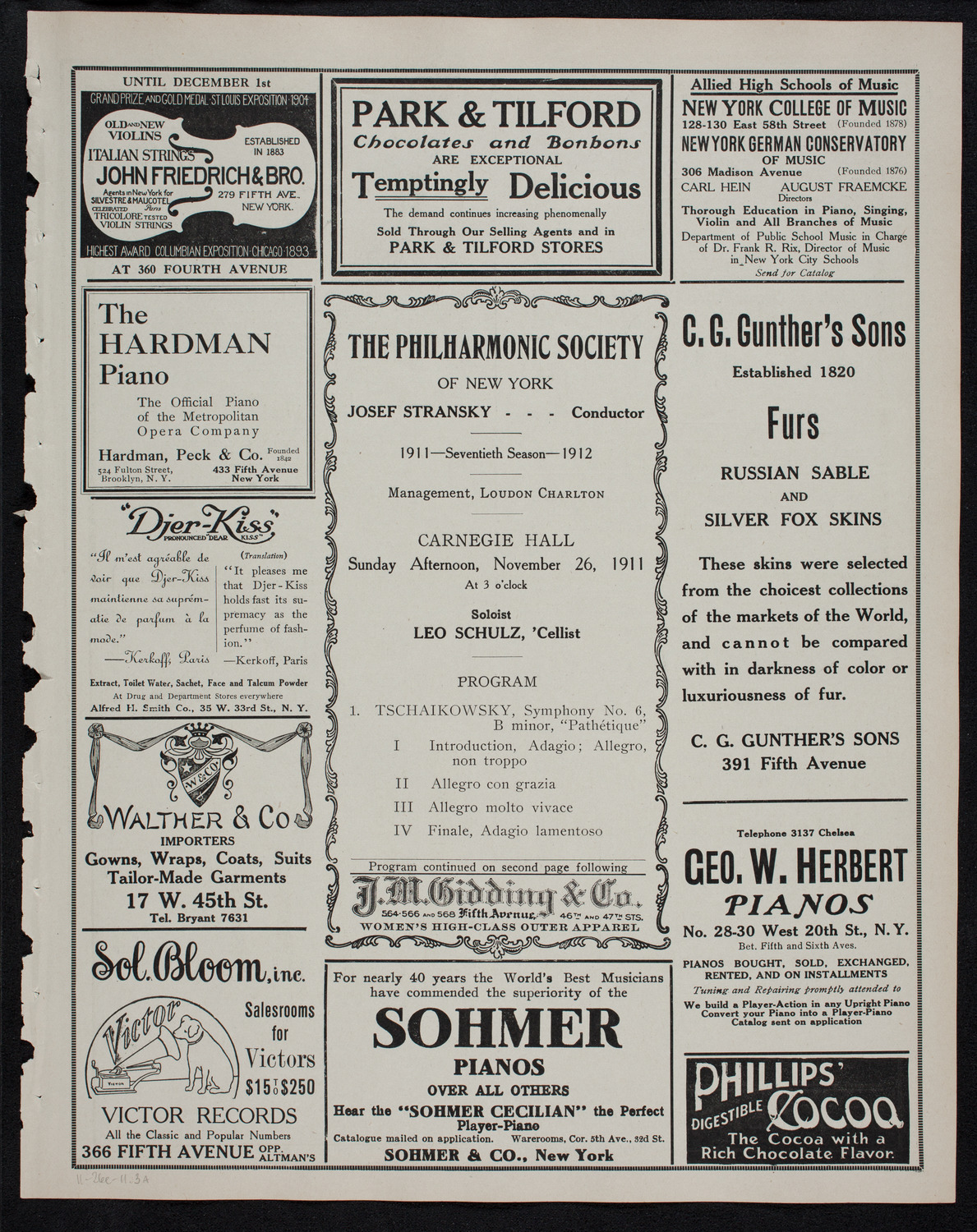 New York Philharmonic, November 26, 1911, program page 5