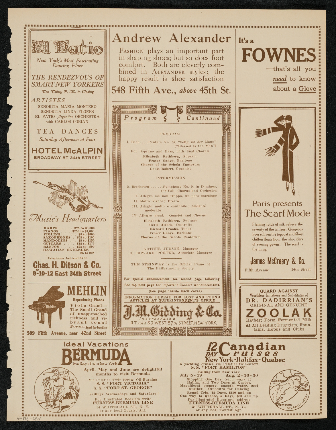 New York Philharmonic, April 17, 1924, program page 7