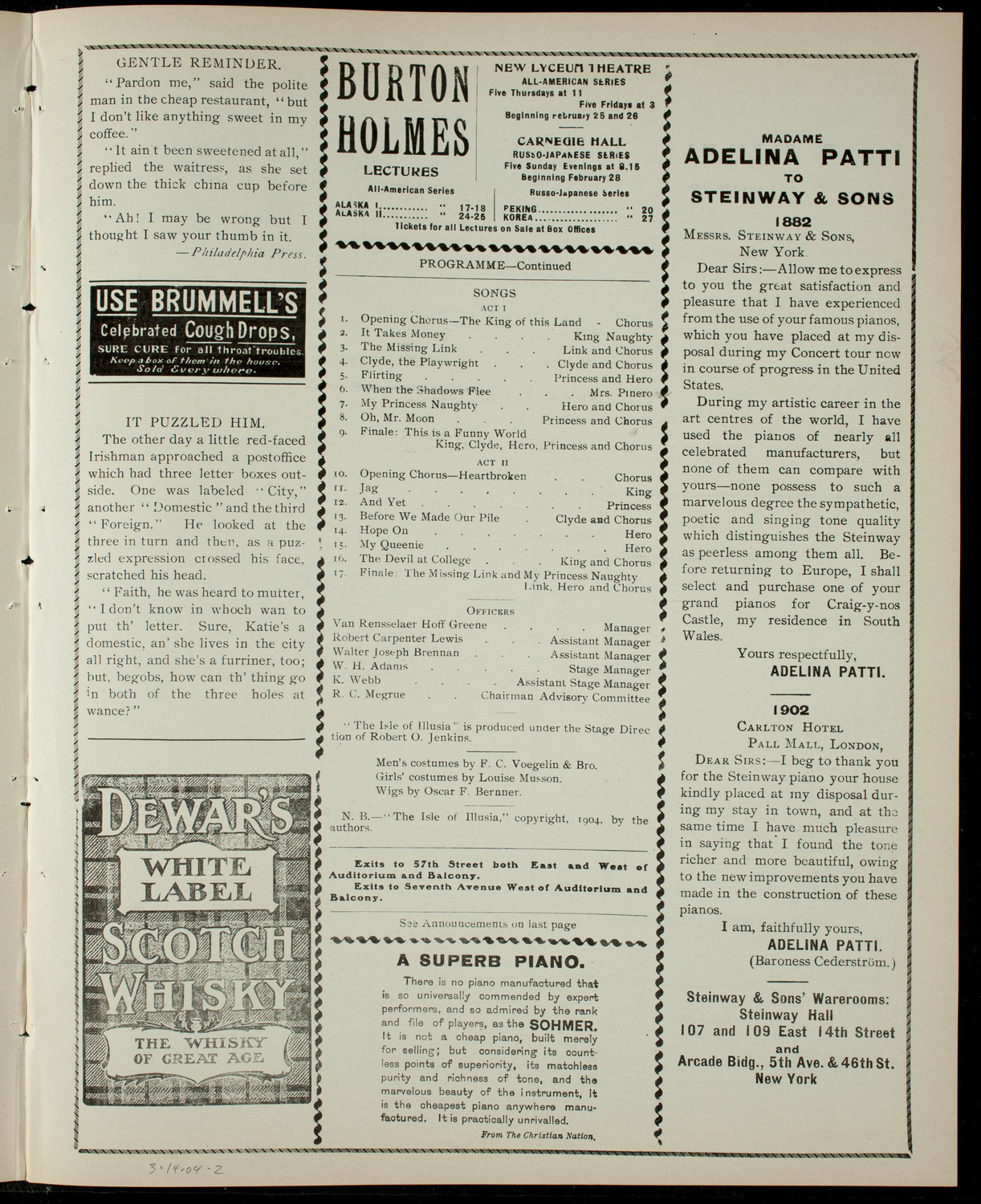 Columbia Varsity Show 1904, March 14, 1904, program page 3