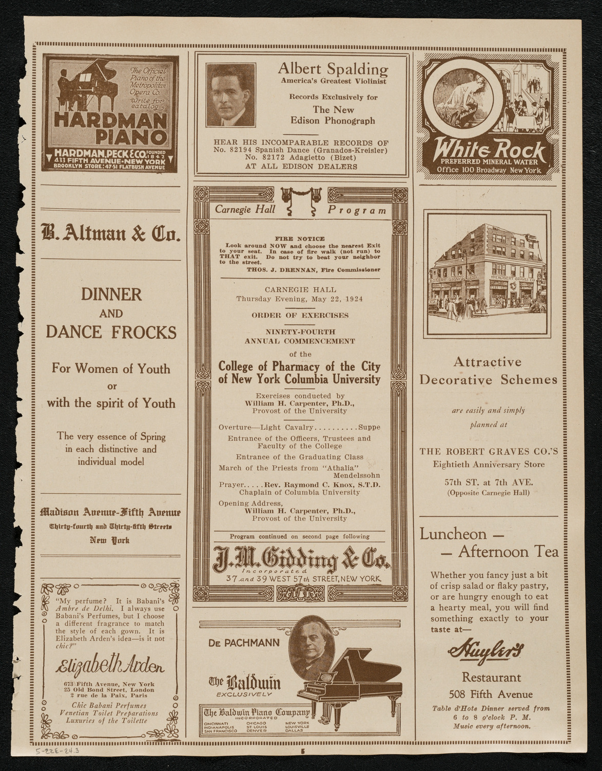 Graduation: College of Pharmacy of the City of New York Columbia University, May 22, 1924, program page 5