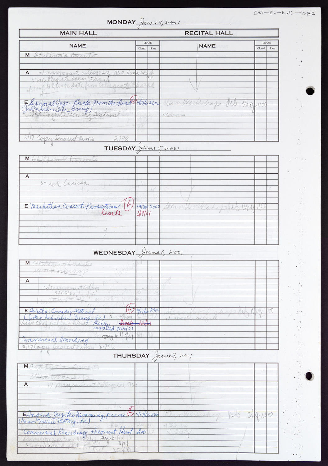 Carnegie Hall Booking Ledger, volume 46, page 82