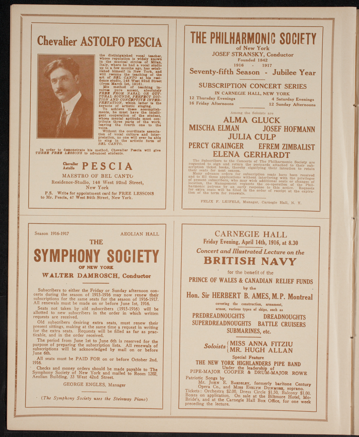 Columbia University Chorus, April 11, 1916, program page 8