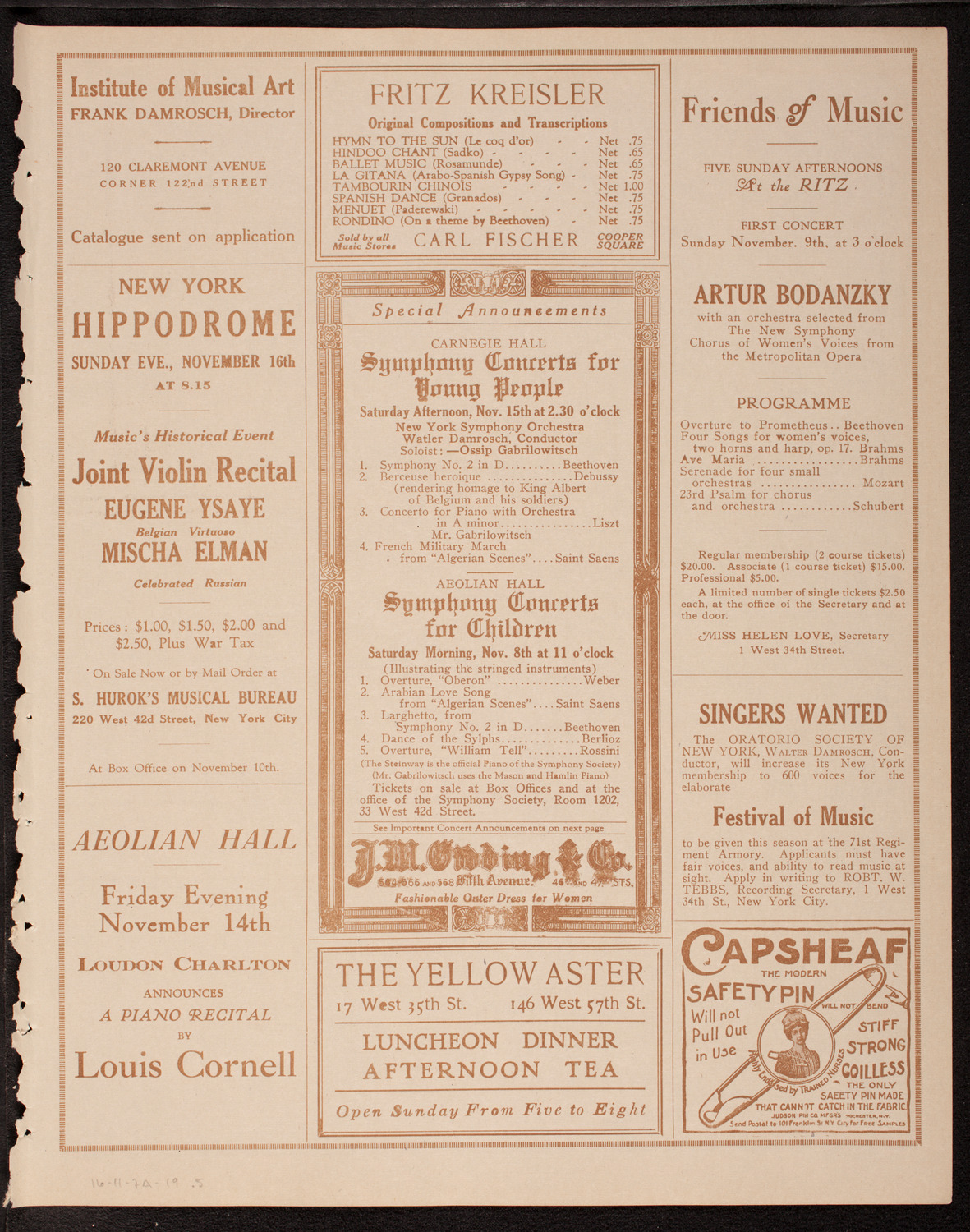 New Symphony Orchestra, November 7, 1919, program page 9