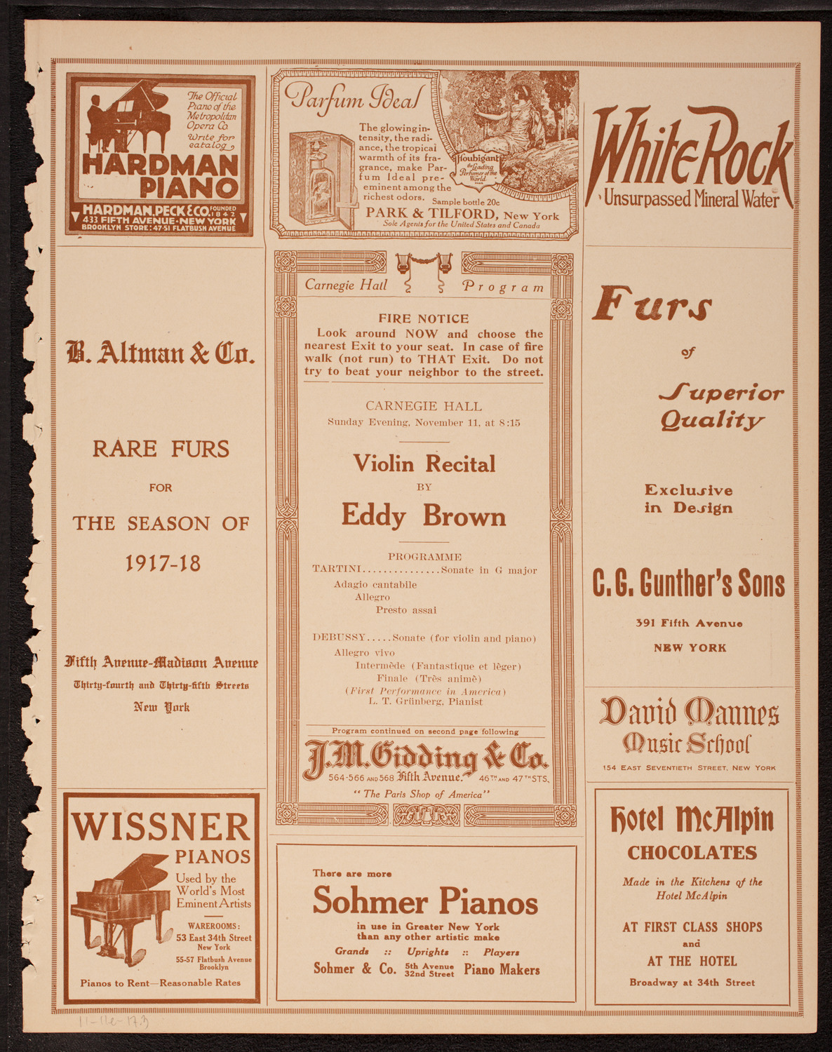 Eddy Brown, Violin, November 11, 1917, program page 5