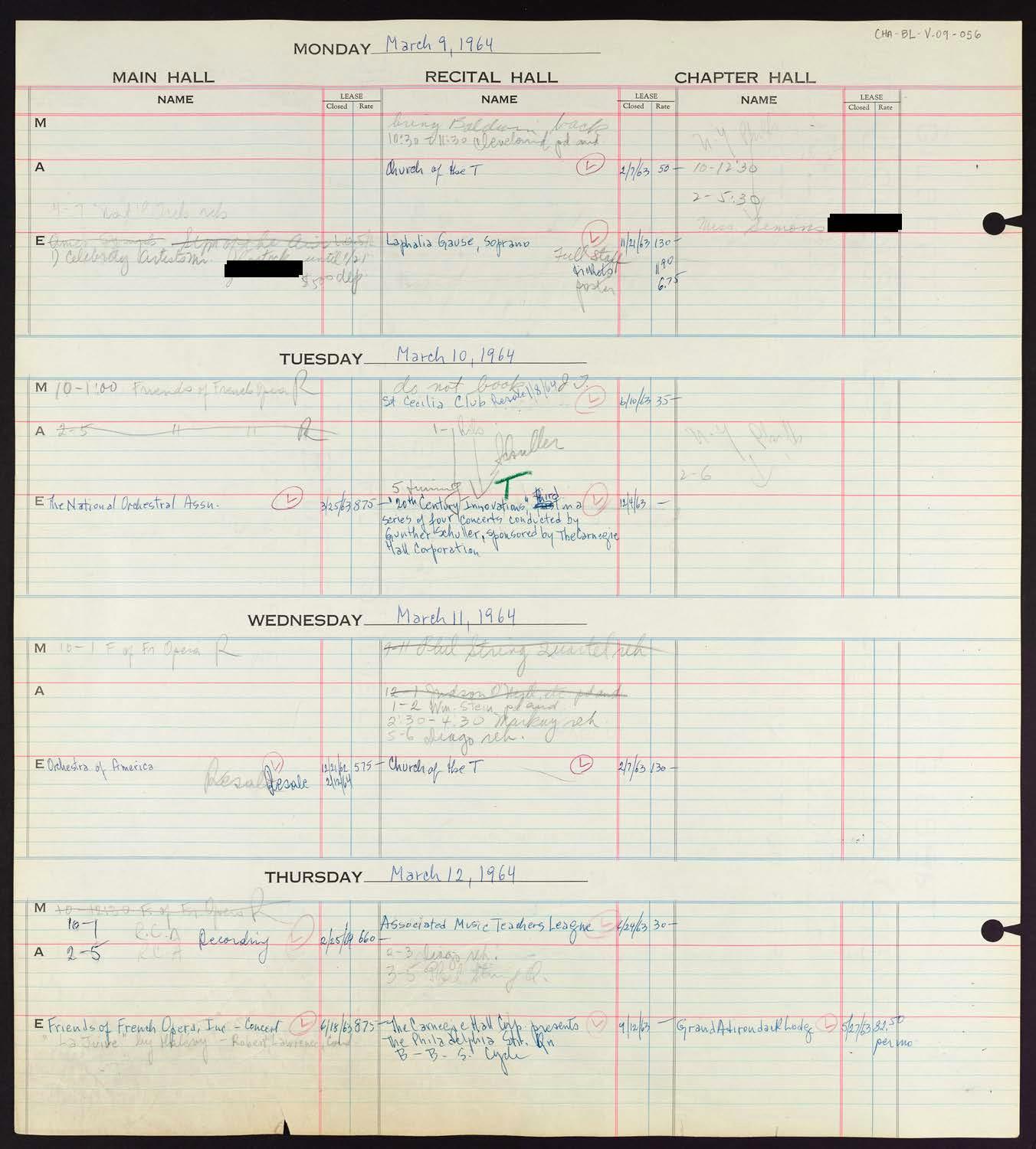 Carnegie Hall Booking Ledger, volume 9, page 56