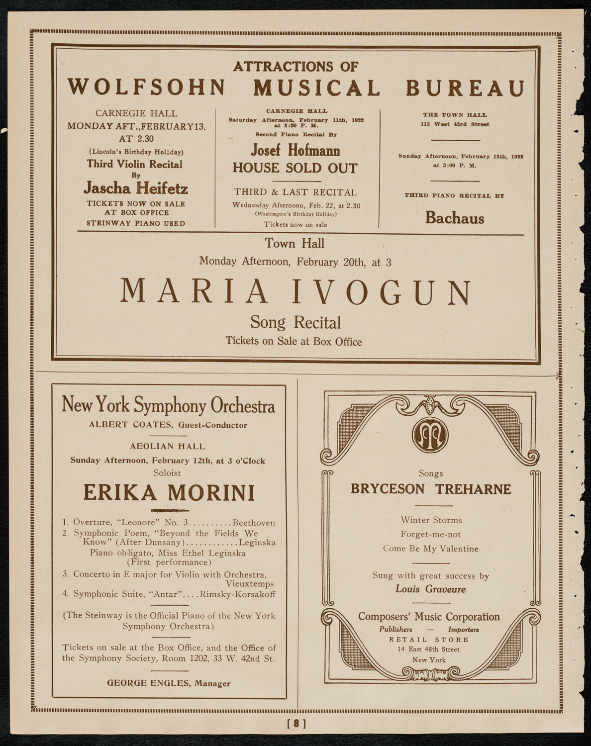 Schola Cantorum of New York, February 8, 1922, program page 8