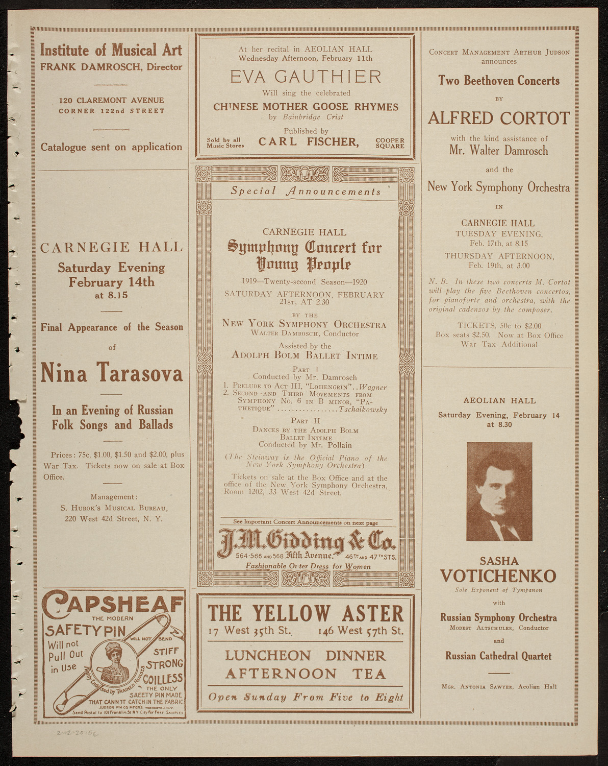 New York Philharmonic, February 12, 1920, program page 9