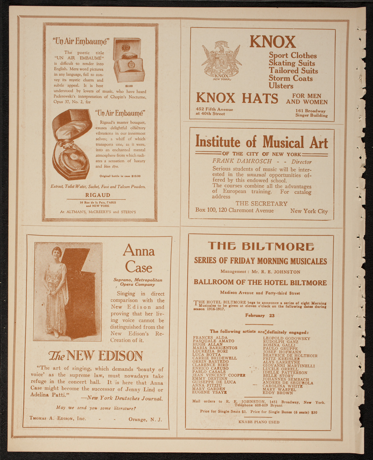 New York Philharmonic, February 23, 1917, program page 2