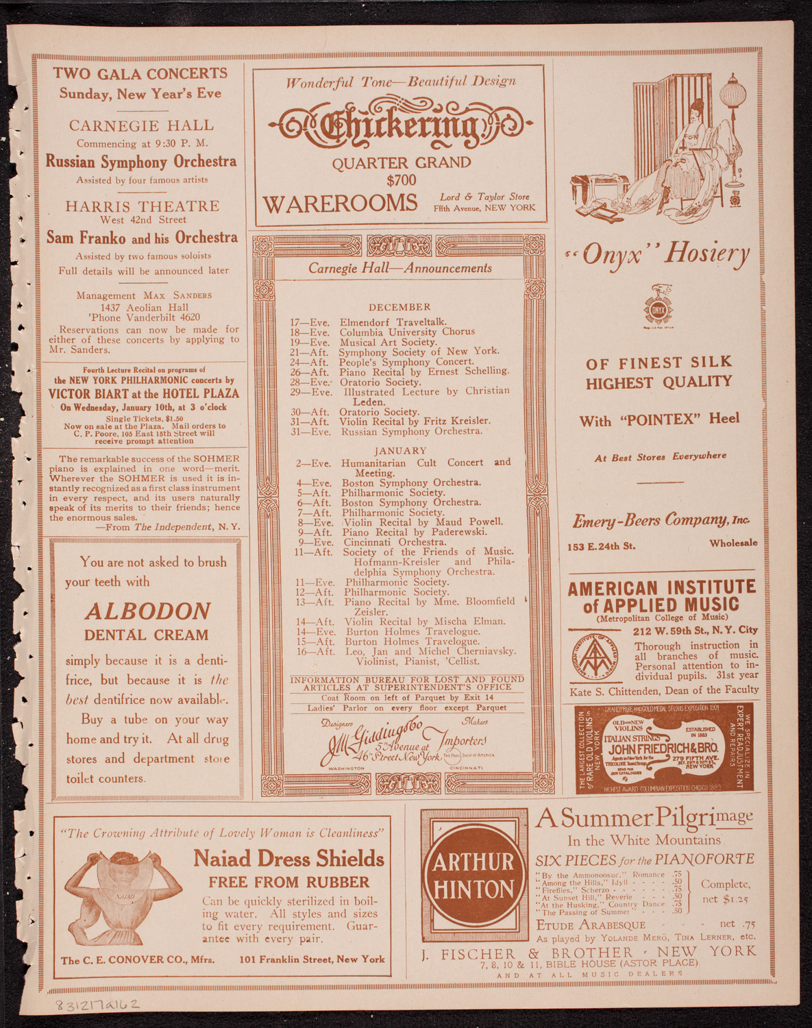 New York Philharmonic, December 17, 1916, program page 3