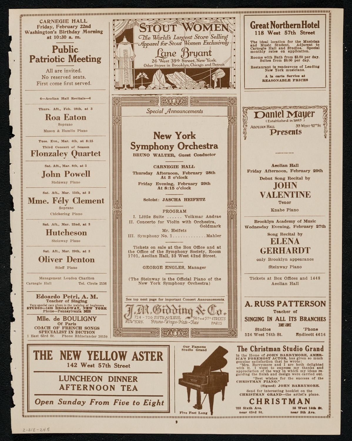 New York Philharmonic, February 21, 1924, program page 9