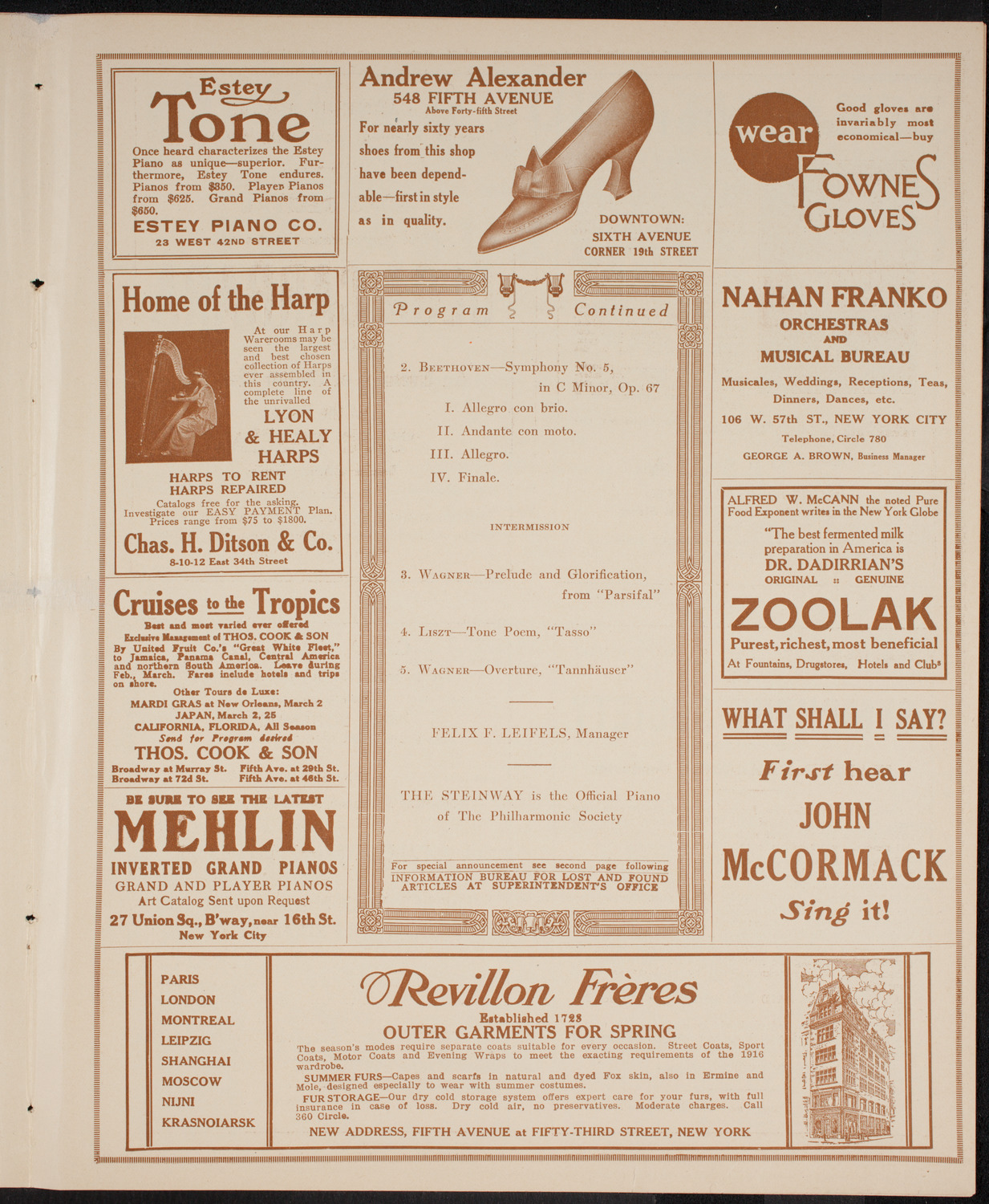 New York Philharmonic, March 26, 1916, program page 7