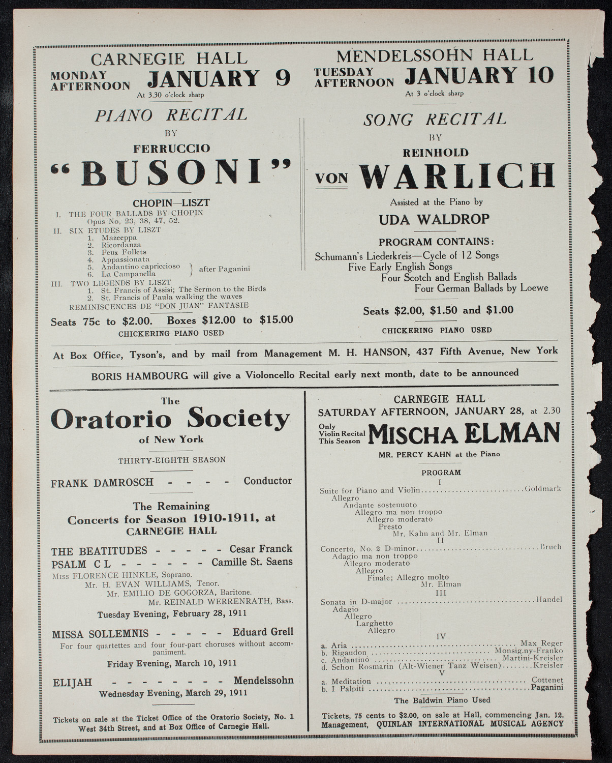 Fannie Bloomfield Zeisler, Piano, January 7, 1911, program page 10