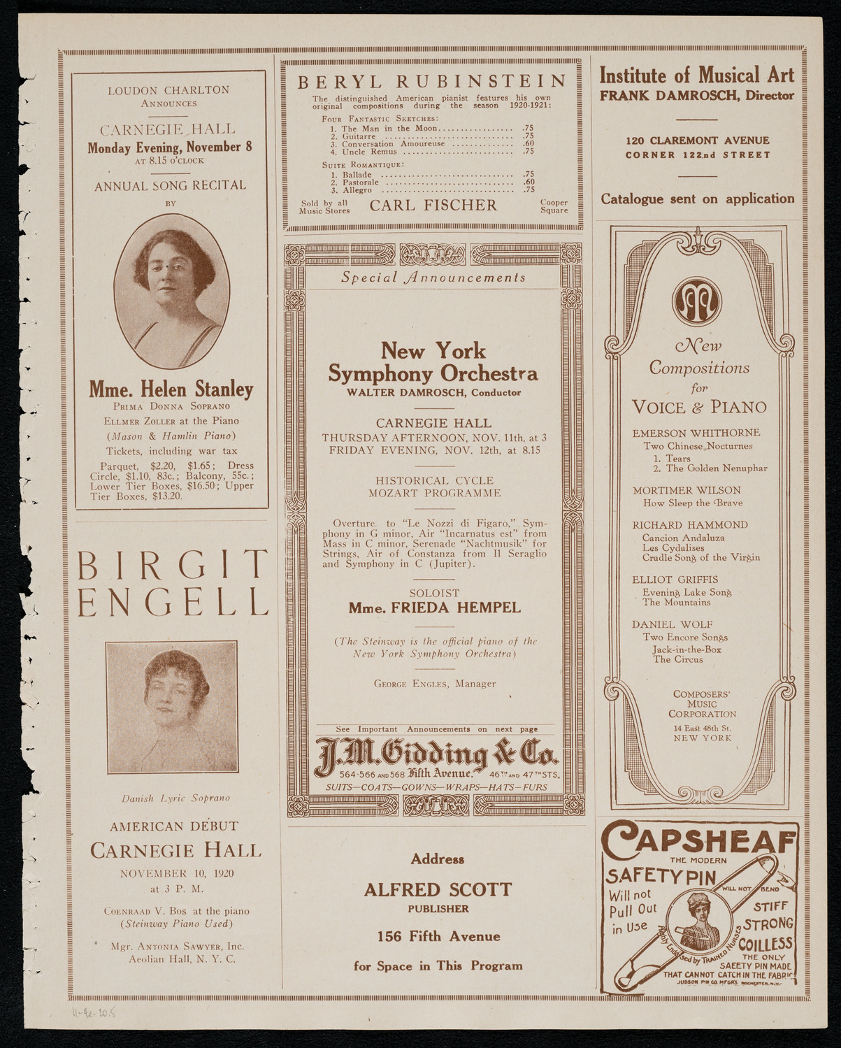 Boston Symphony Orchestra, November 4, 1920, program page 9