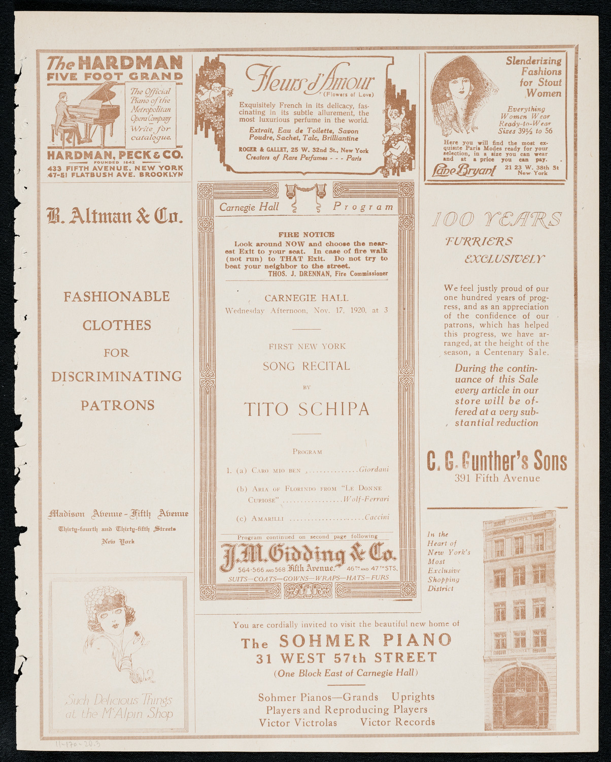 Tito Schipa, Tenor, November 17, 1920, program page 5