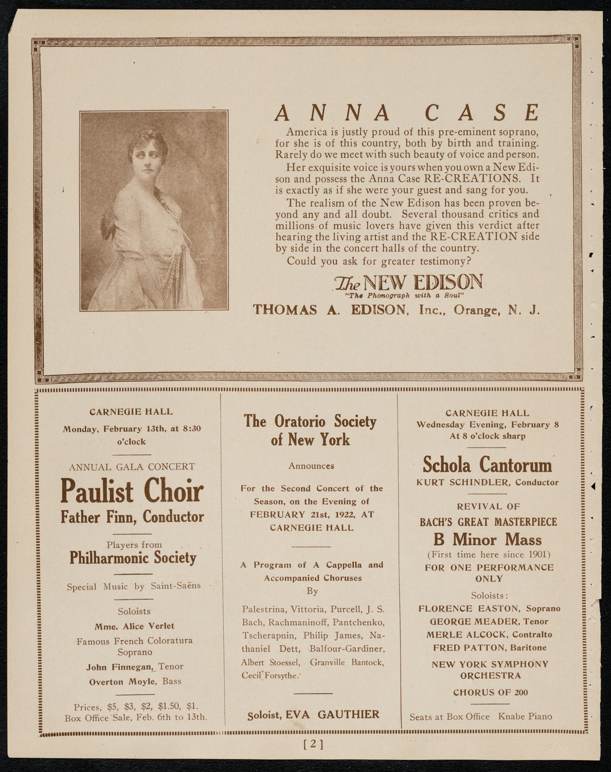 Boston Symphony Orchestra, February 4, 1922, program page 2