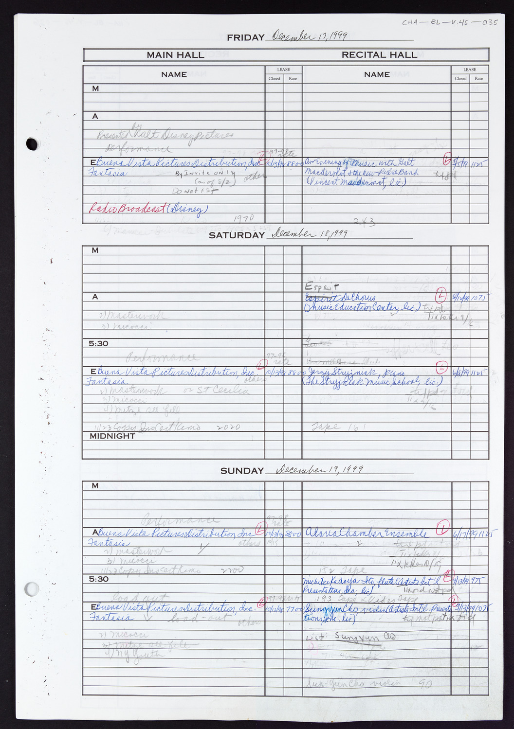 Carnegie Hall Booking Ledger, volume 45, page 35