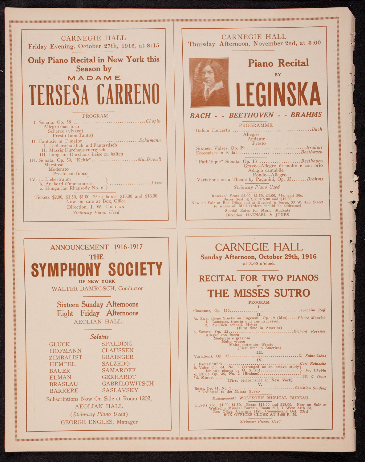 Eddy Brown, Violin, October 15, 1916, program page 8