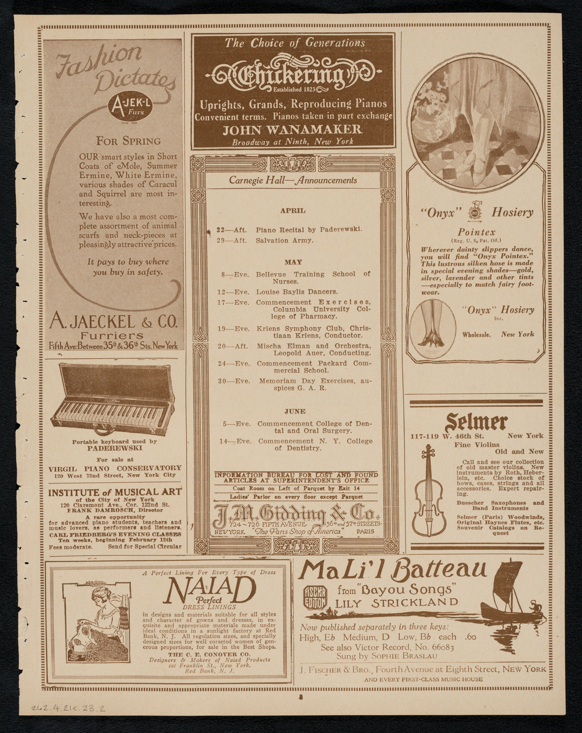 Benefit: St. Andrews One Cent Coffee Stands Society, April 21, 1923, program page 3