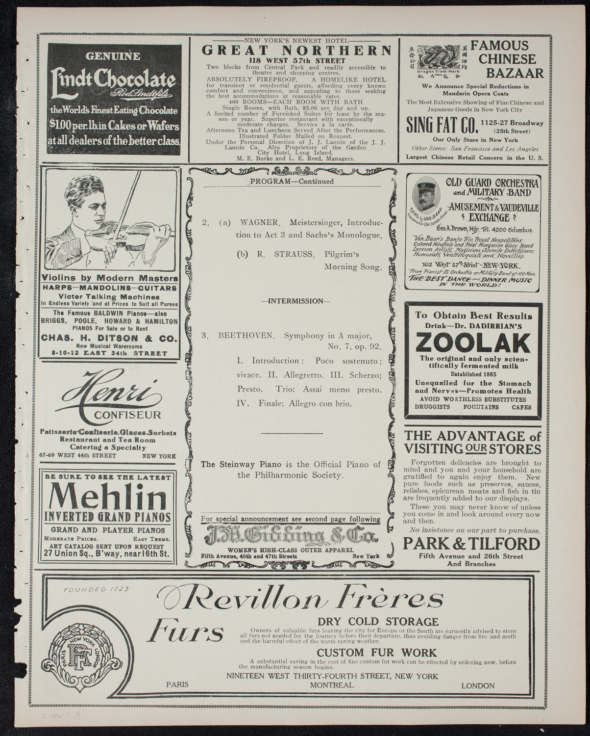 New York Philharmonic, February 10, 1911, program page 7