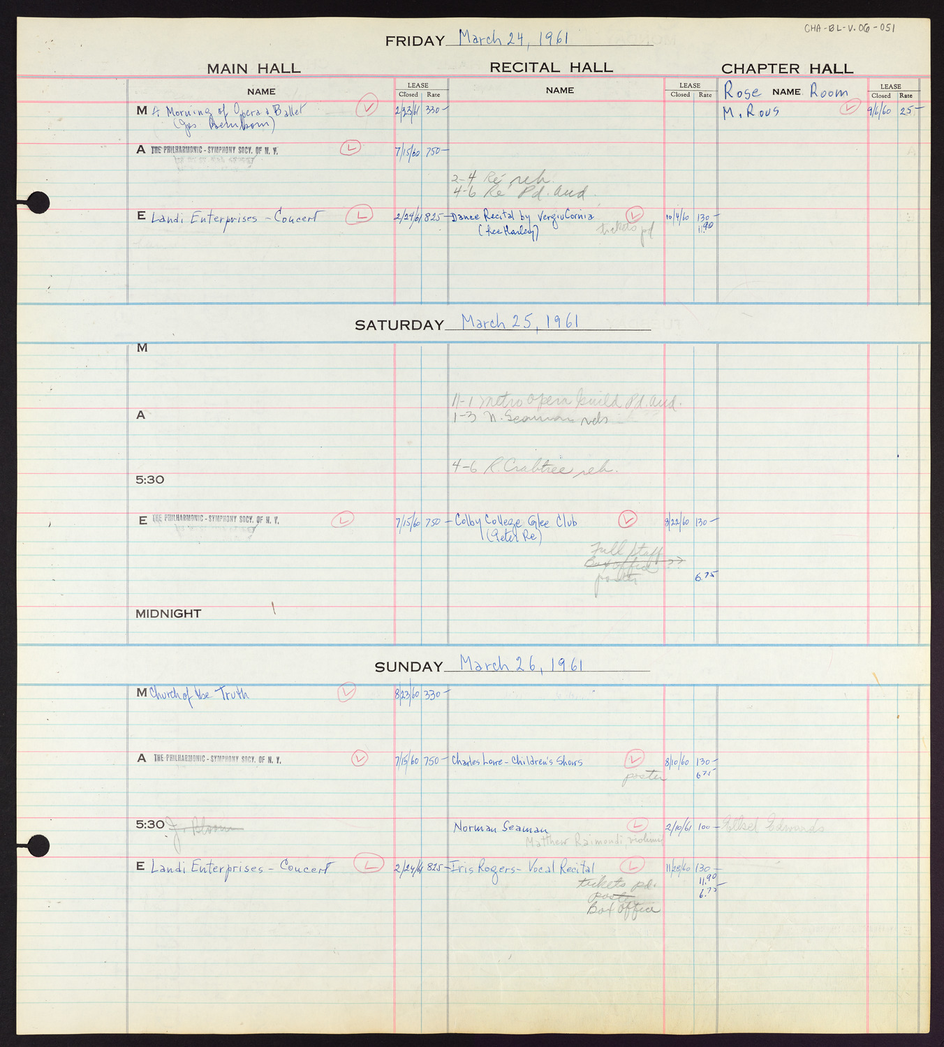 Carnegie Hall Booking Ledger, volume 6, page 51