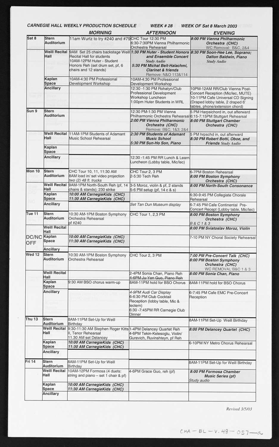 Carnegie Hall Booking Ledger, volume 48, page 57a