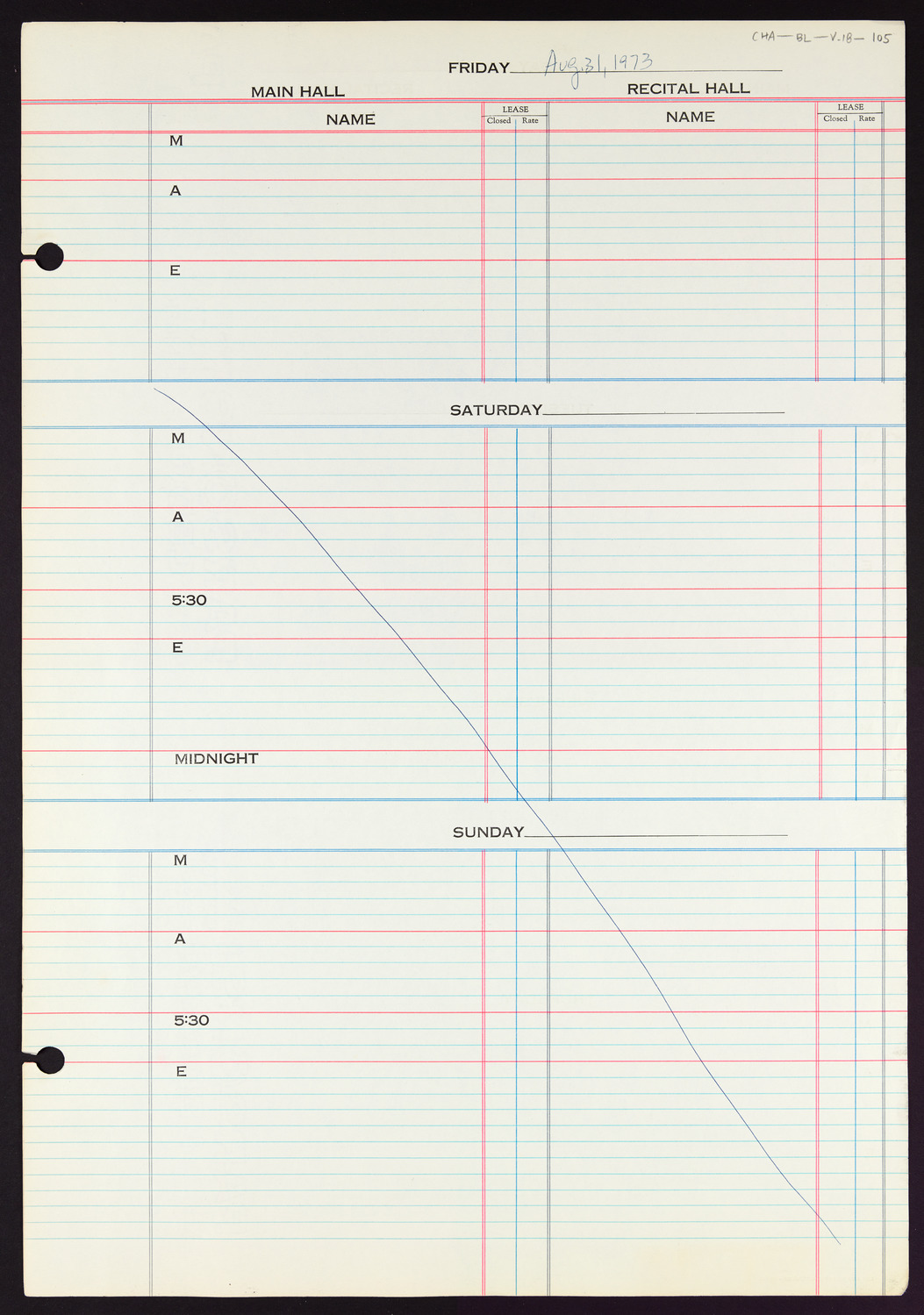 Carnegie Hall Booking Ledger, volume 18, page 105
