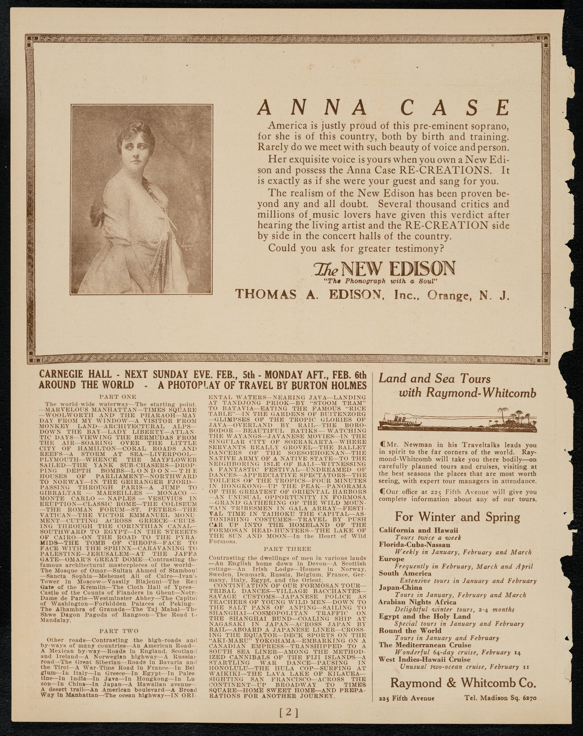 Burton Holmes Travelogue: Going Abroad at Home, January 29, 1922, program page 2