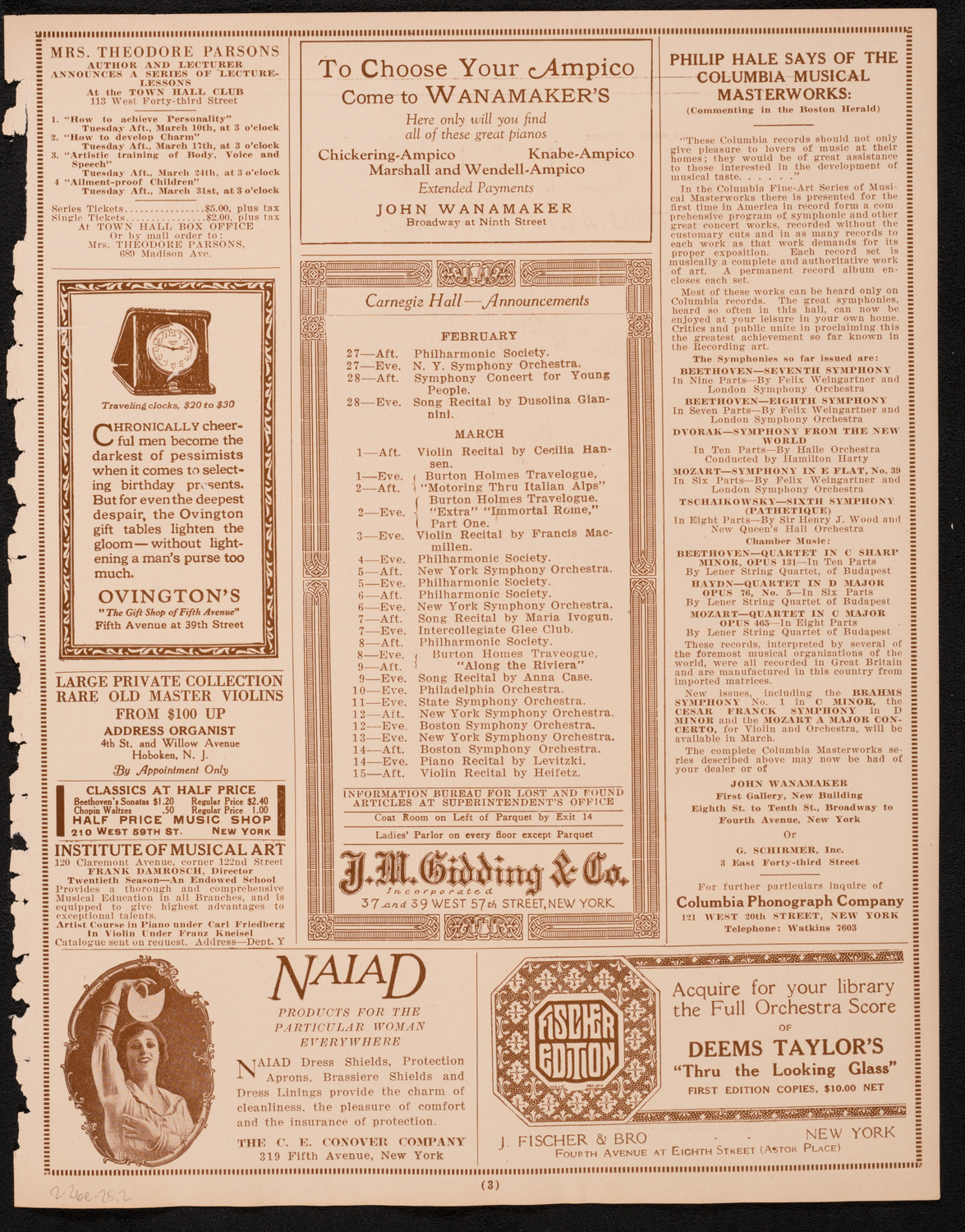 New York Philharmonic, February 26, 1925, program page 3