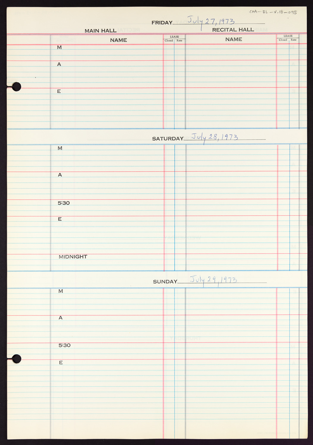 Carnegie Hall Booking Ledger, volume 18, page 95