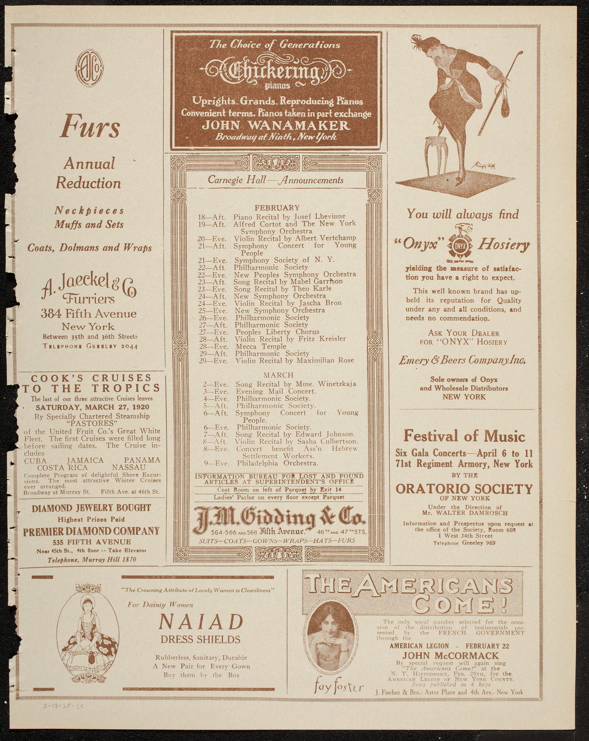 Alfred Cortot, Piano, with the New York Symphony Orchestra, February 17, 1920, program page 3