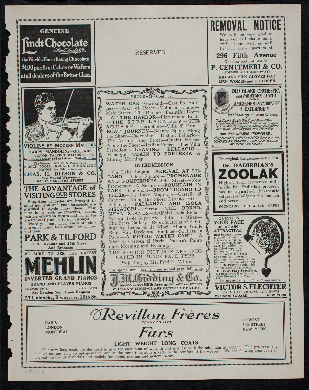 Elmendorf Lecture: Milan and the Italian Lakes, November 19, 1911, program page 7