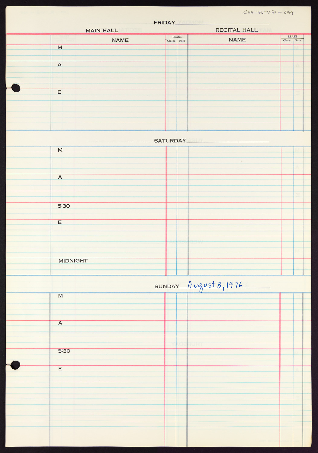 Carnegie Hall Booking Ledger, volume 21, page 99