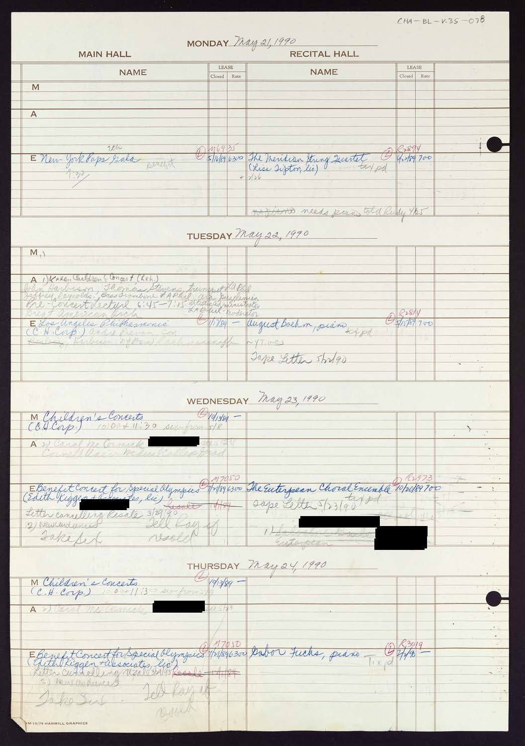 Carnegie Hall Booking Ledger, volume 35, page 78