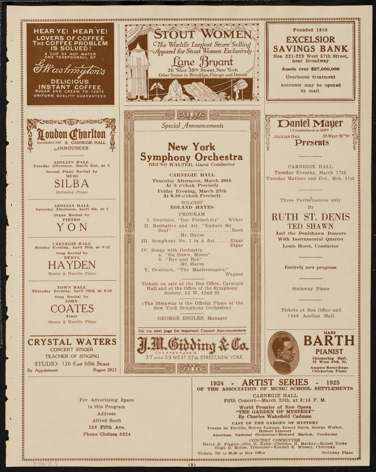 Jascha Heifetz, Violin, March 15, 1925, program page 9