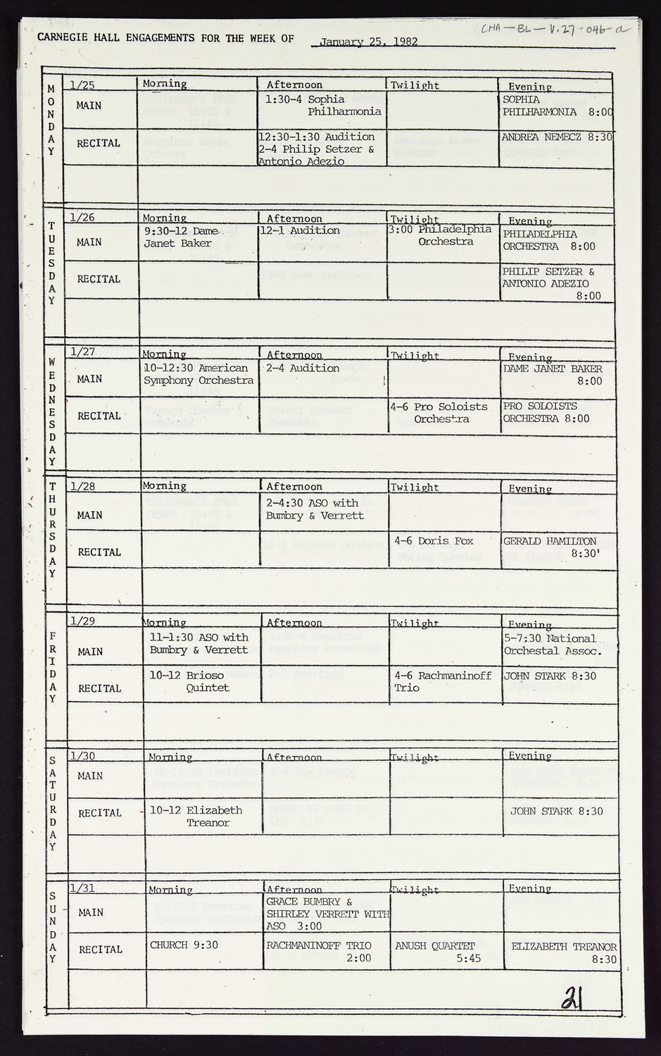 Carnegie Hall Booking Ledger, volume 27, page 46a