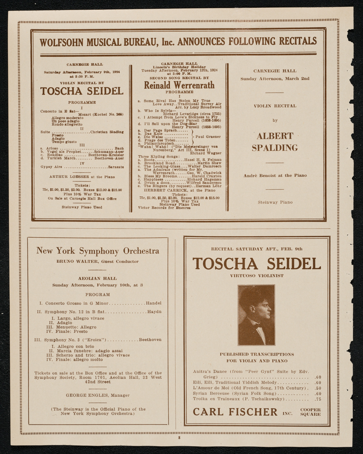 New York Philharmonic, February 7, 1924, program page 8