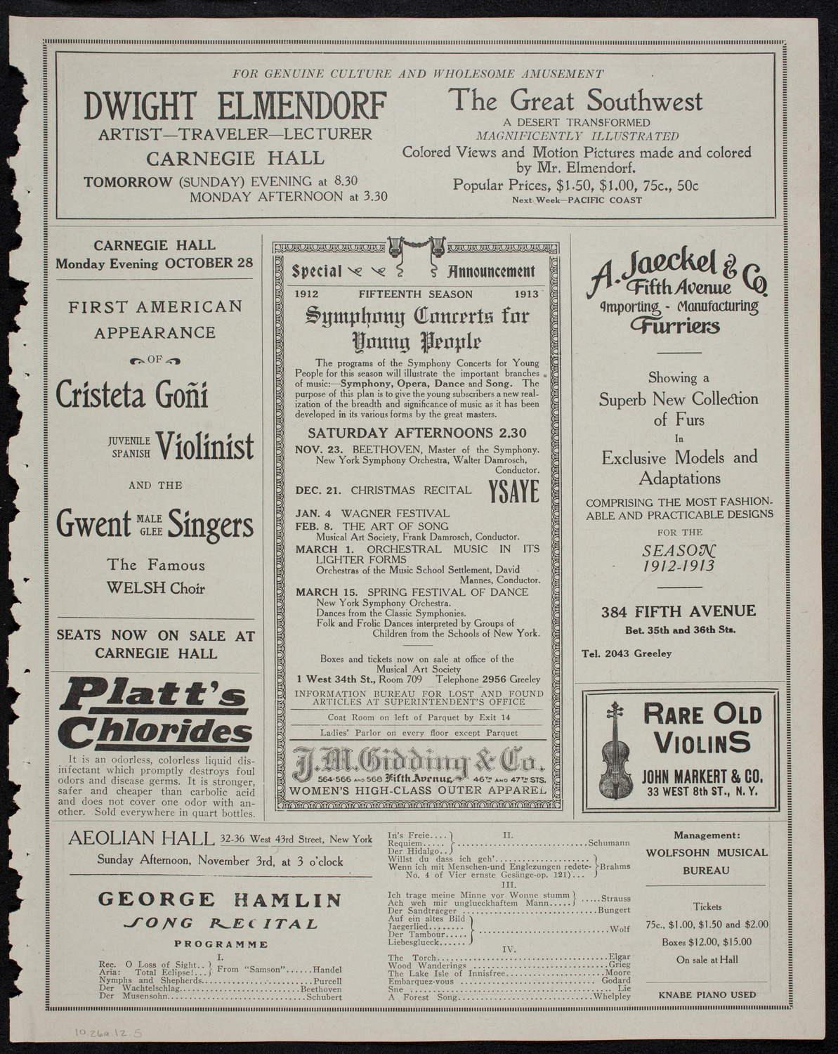 Mischa Elman, Violin, October 26, 1912, program page 9