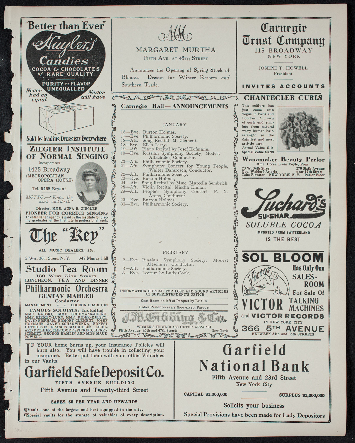New York Philharmonic, January 15, 1911, program page 3