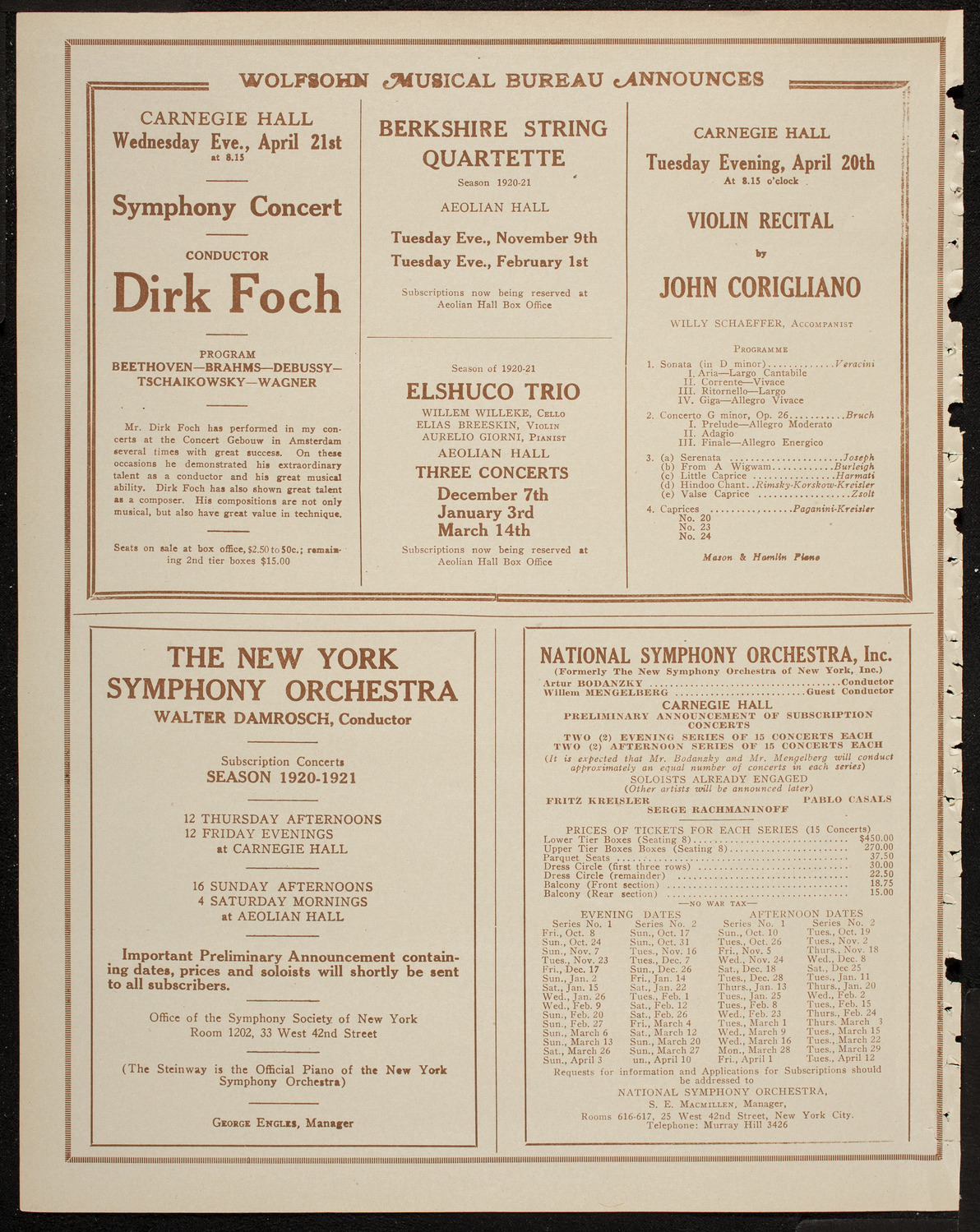 New Symphony Orchestra, April 14, 1920, program page 8