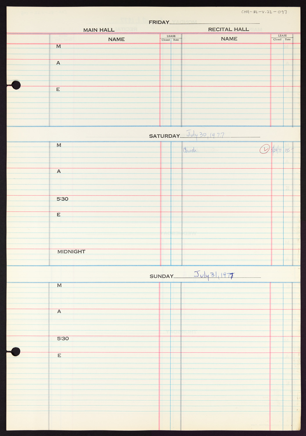 Carnegie Hall Booking Ledger, volume 22, page 97