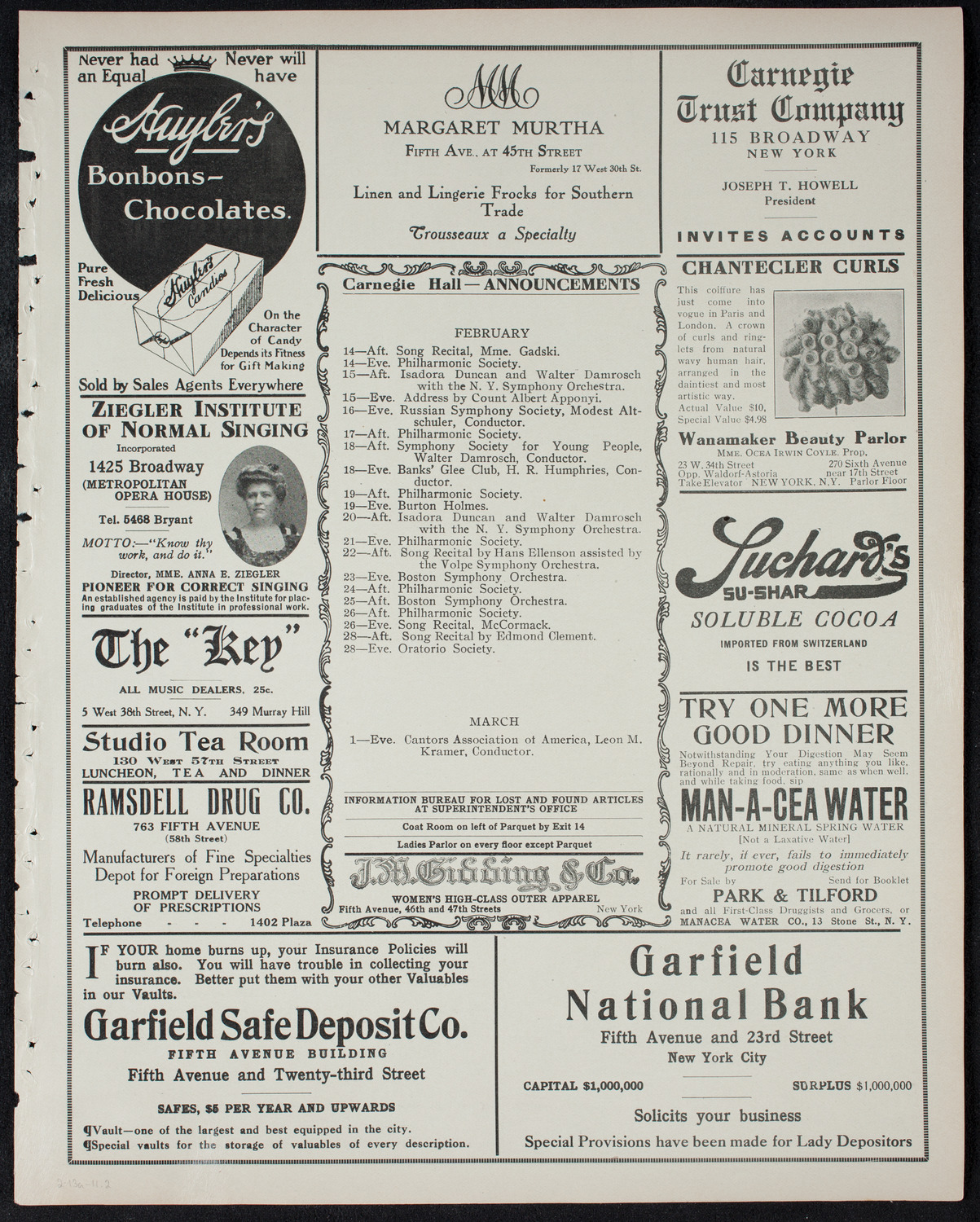 Mischa Elman, Violin, February 13, 1911, program page 3