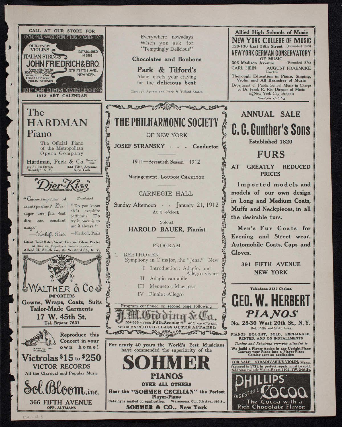 New York Philharmonic, January 21, 1912, program page 5