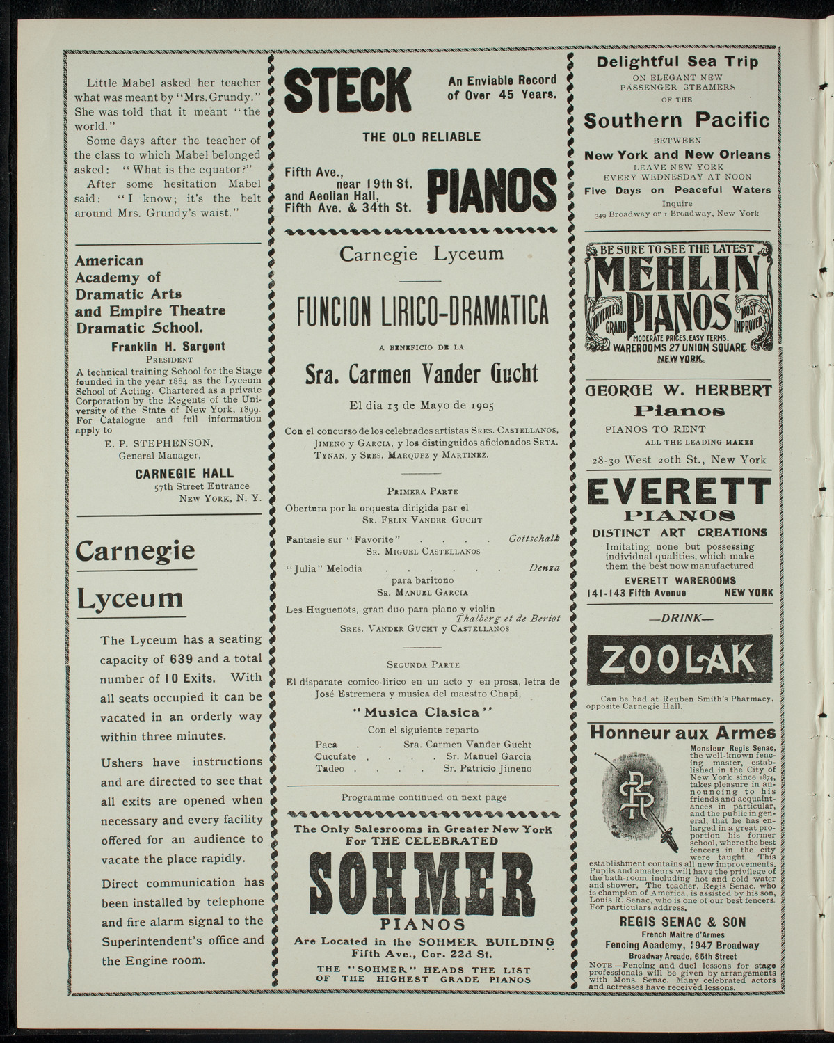 Latin-American Society, May 13, 1905, program page 2