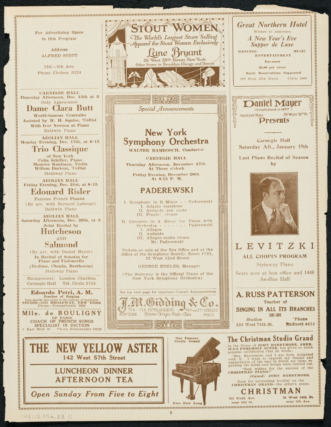 Ignacy Jan Paderewski, Piano, December 15, 1923, program page 9