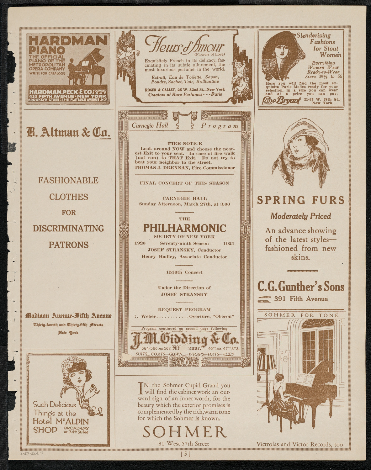 New York Philharmonic, March 27, 1921, program page 5