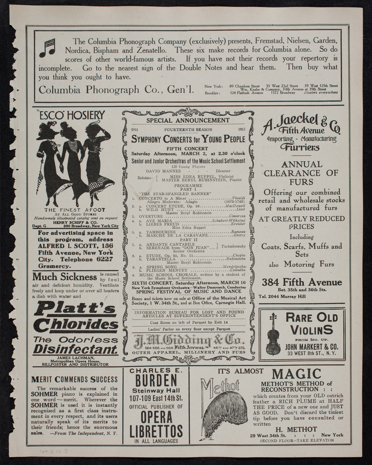 New York Philharmonic, February 16, 1912, program page 9